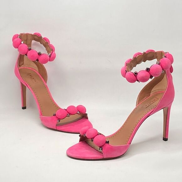 Alaia Bombe 90 Ankle-Strap Studded Suede Leather Sandals size 38.5 - Picture 12 of 16